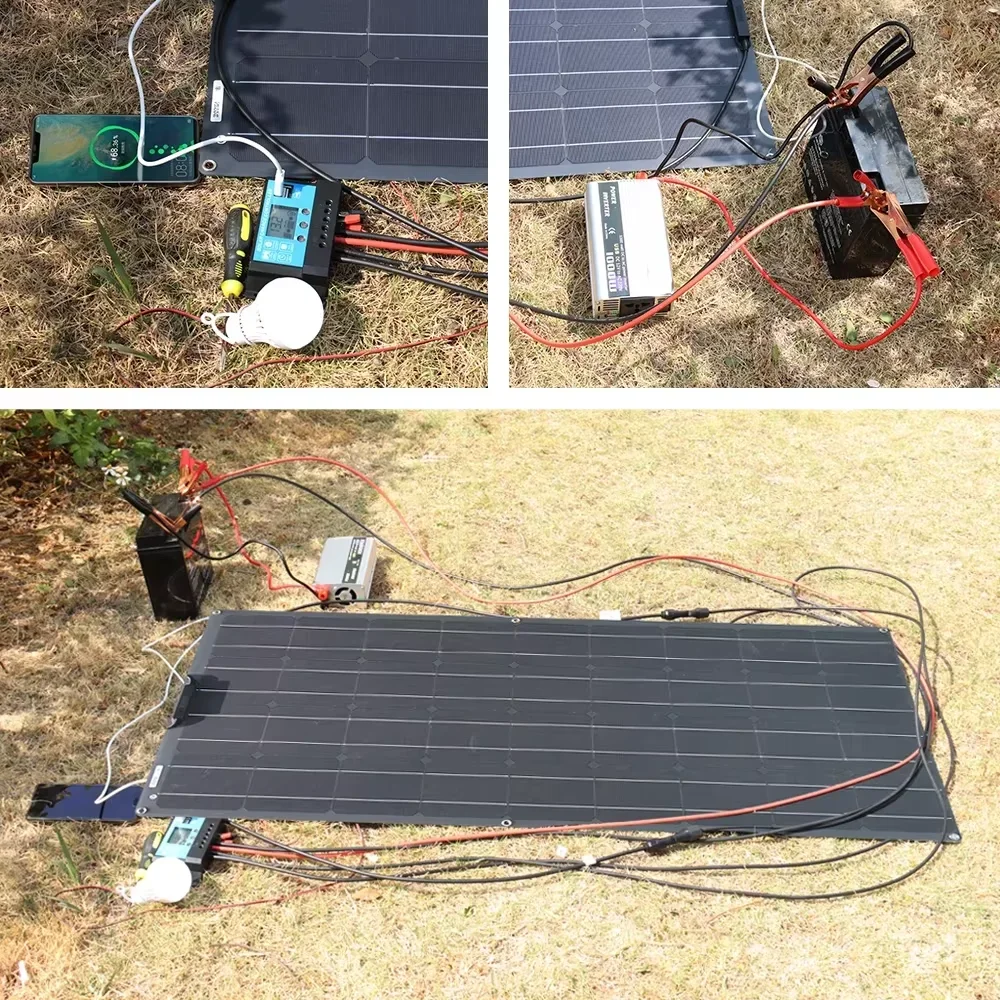 2000W Flexible Solar Panel System 4PCS Panels With 100A Controller For RV Yacht Cabin Off-Grid Power Supply