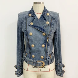 HIGH QUALITY Newest 2024 Designer Fashion Designer Jackets Women's Zippers Lion Buttons Biker Denim Motorcycle Jacket