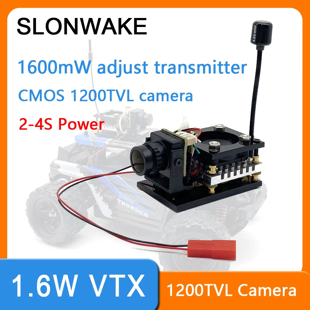 SLONWAKE 5.8G 48CH 1.6W Analog VTX Transmitter Launcher and 2.1mm CMOS 1200TVL fpv camera use for RC Car RC Plane Parts