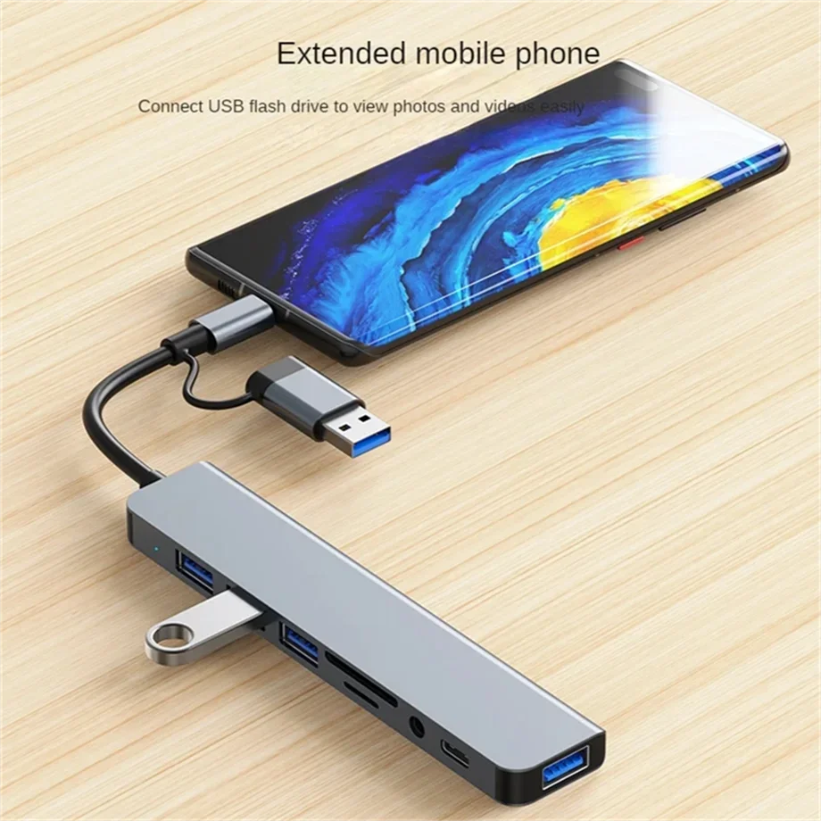 8 في 2 USB HUB C type-c HUB USB C إلى USB 3.0 HDTV قاعدة متوافقة مع MacBook Pro لنينتندو سويتش USB-C نوع C 3.0 الفاصل