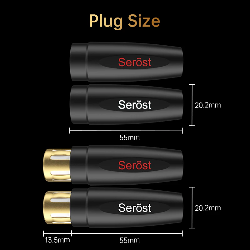 Serost HiFi Audio 3-Pin/4-Pin XLR-Stecker Vergoldeter Messing-Balance-Kabelstecker Männlich Weiblich XLR-Anschluss für Mikrofon, Mischpult, Lautsprecher – Detail 4