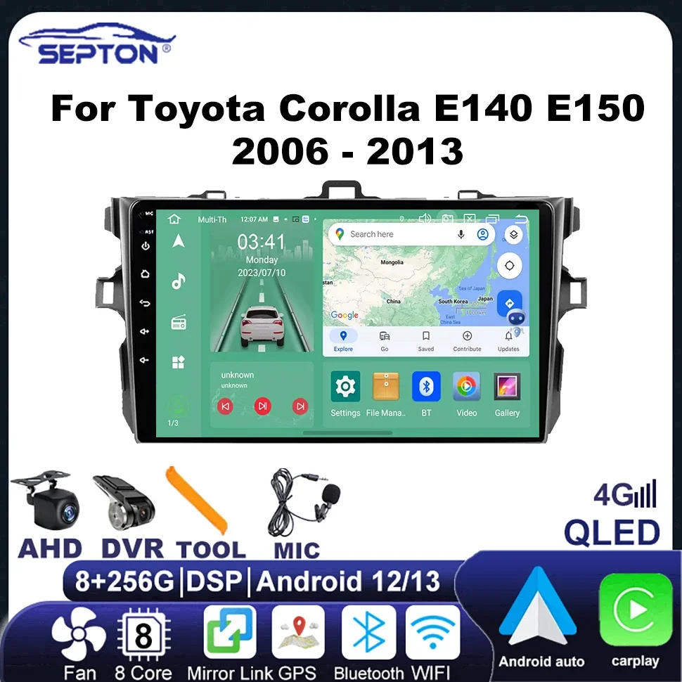 

SEPTON Android Car Stereo Radio for Toyota Corolla E140 E150 2006-2013 Multimedia Video Player Carplay 4G GPS 2 Din 8core 8+256G