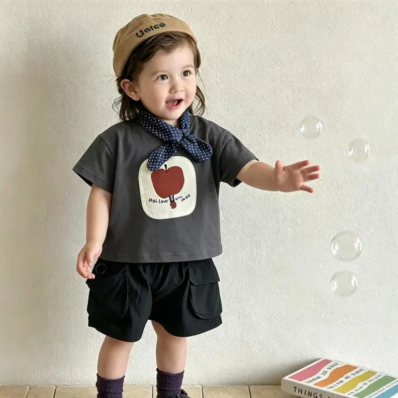 1 2 3 4 5 6Years Old Kids Lovely Tshirt Summer Clothes Crewneck Tees Simple All-match Bottoming Shirt Boys Loose Casual Tops