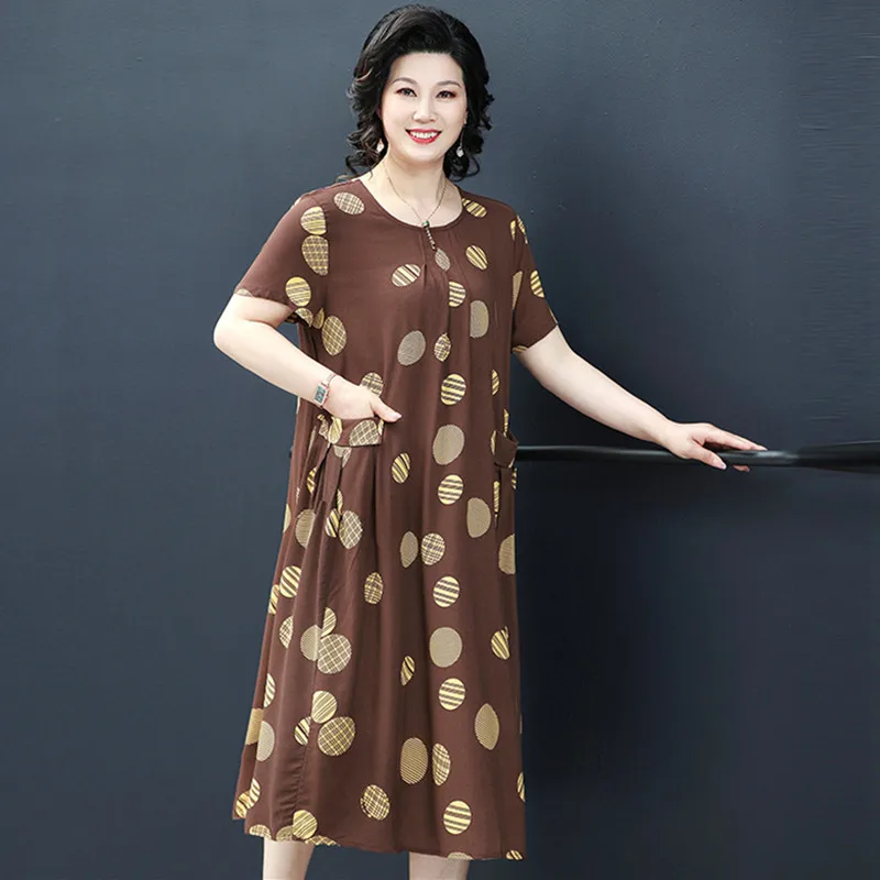 

Mother Summer Nightgowns New Plus Size Middle-Aged Elderly Women Short Sleeve Nightdress Loose Print Long Dress Home Clothes 6XL