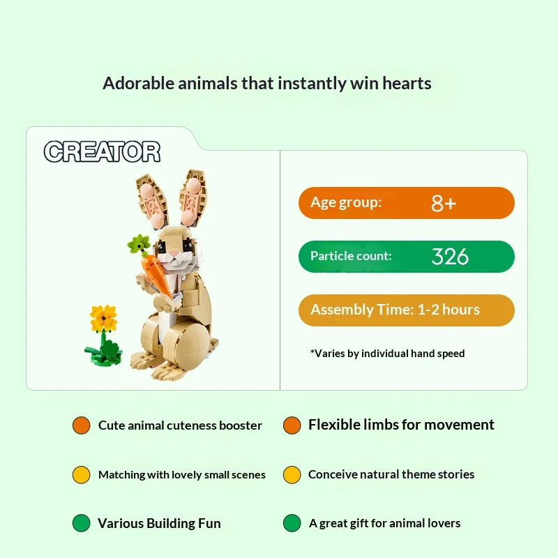 LEGO 31162 Niedliches Kaninchen, 3-in-1-Serie, Kinderblockspielzeug, Weihnachtsgeschenk