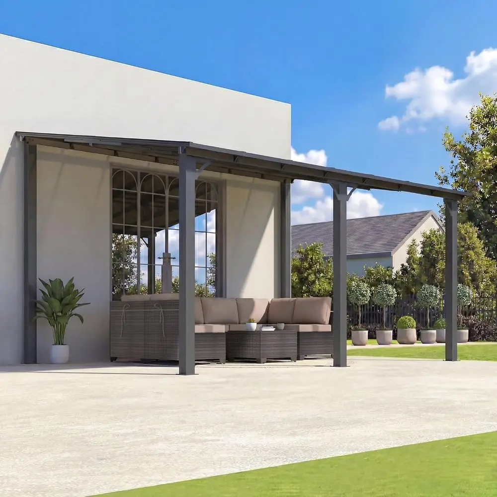 14x10 Outdoor Pergola with Sloped Roof, Heavy-Duty Wall-Mounted Awnings, and Galvanized Steel Construction