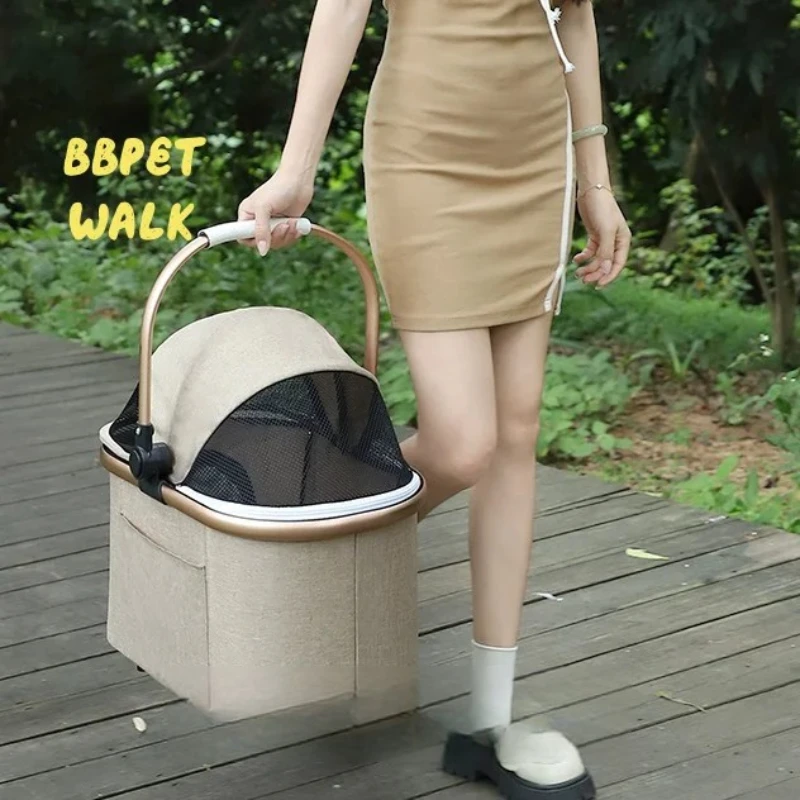 

Коляска для собак и кошек 3-в-1 — компактная складная конструкция с корзиной для хранения, дышащей сеткой и подстаканником для использования на открытом воздухе