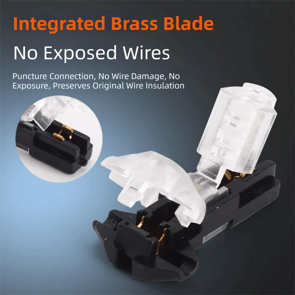 10Pcs T Type Low Voltage Wire Connector T1/T2 for 18-22 Awg Cables Quick Connector Wire Connectors Solderless Pluggable