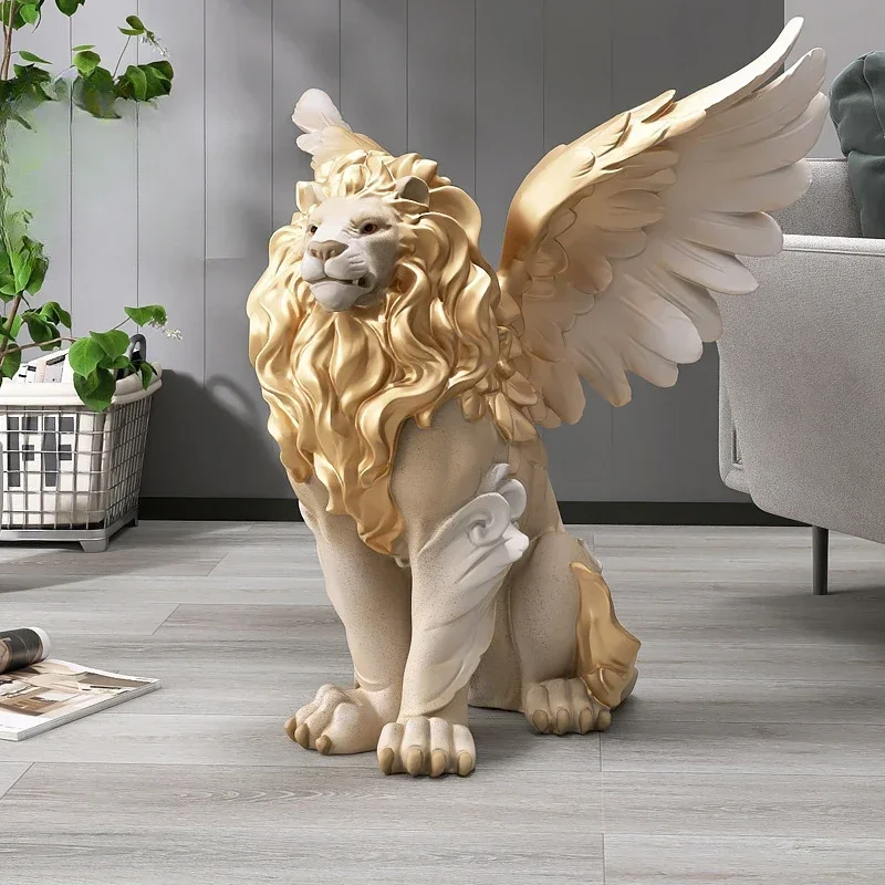 Nordic Luxury Lion Handicraft Resin Adornments Hotel Store Lobby Figurines Crafts Home Livingroom Tabletop Sculpture Decoration