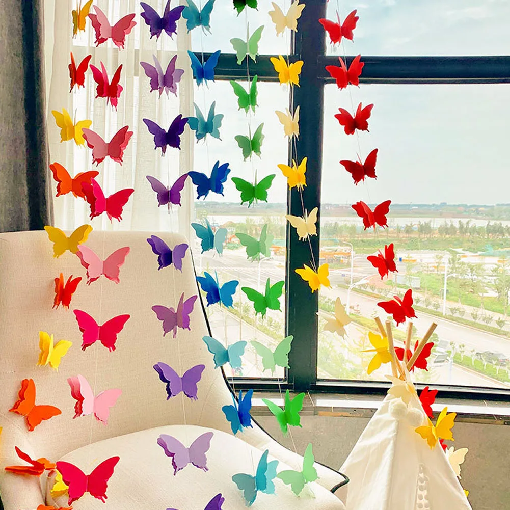 3D Paper Butterfly Garland Colorfly Hanging Banner Flag DIY Adult Kids Birthday Party Decoration Supplies Wedding Baby Shower