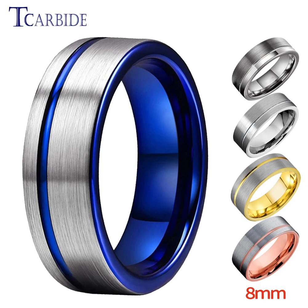 

6MM 8MM Men Women Wedding Band Tungsten Carbide Ring Offset Grooved Brushed Finish Classic Jewelry Comfort Fit