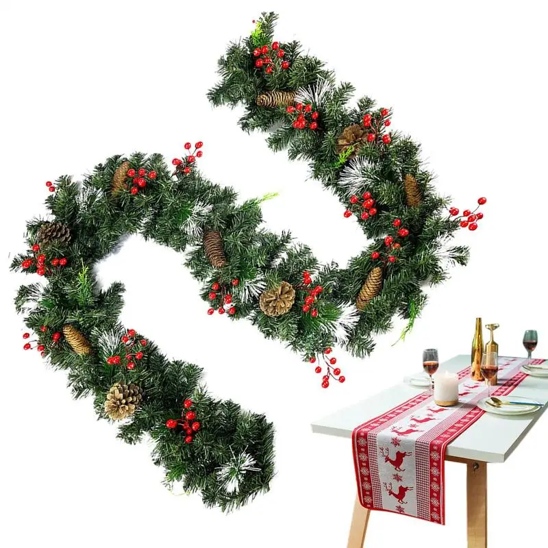 Christmas Garland for Mantle 8.86ft Mantle Christmas Decor with Pine Cones Red Berries Dining Window Rattan Door Hanger