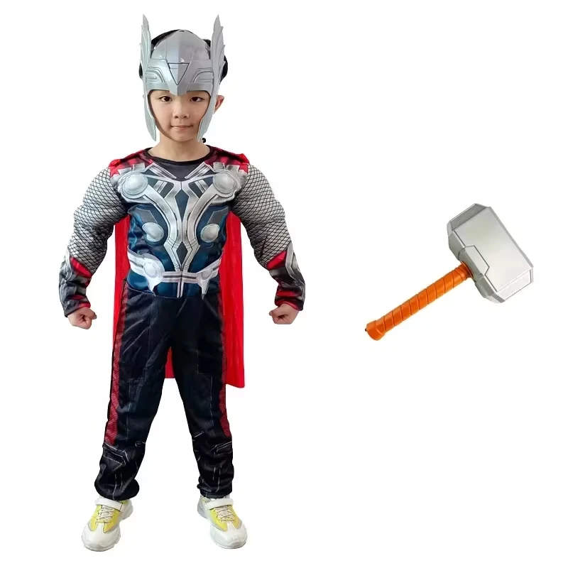 Anime Thor Cosplay Superhero Thor Muscle Costume Jumpsuit Hammer Cloak Full Set Halloween Carnival Costumes Props