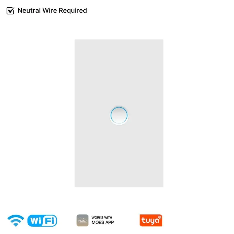 B04B-Tuya Matter Wifi Smart Light Switch For Alexa Google Home Homekit Smartthings Neutral Wire US Standard Concave Glass Design
