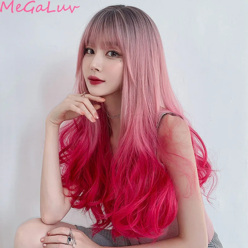 

Women Party Decoration Wig High Temperature Fiber Wigs Pink Gradient Mermaid Hair Accessory