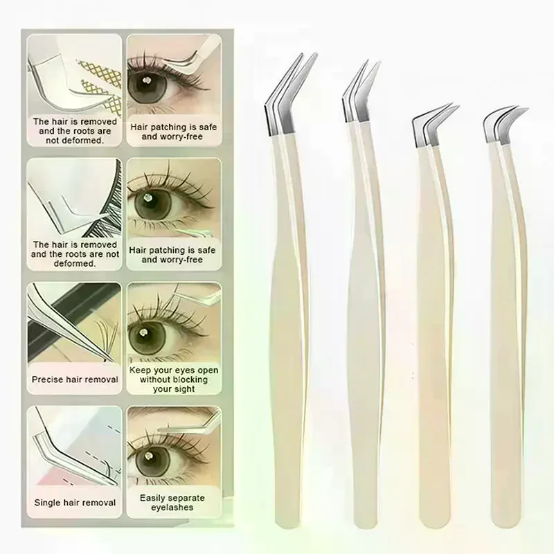 False Eyelash Tweezers With Storage Case Non Slip Handle Precision Stainless Steel Tips For Extension Home Salon