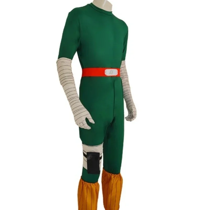 COSAnime Ninja Rock Lee Cosplay Costume Unisex Green Jumpsuit Bodysuit Wig Red Headband Halloween Outfit - view 3