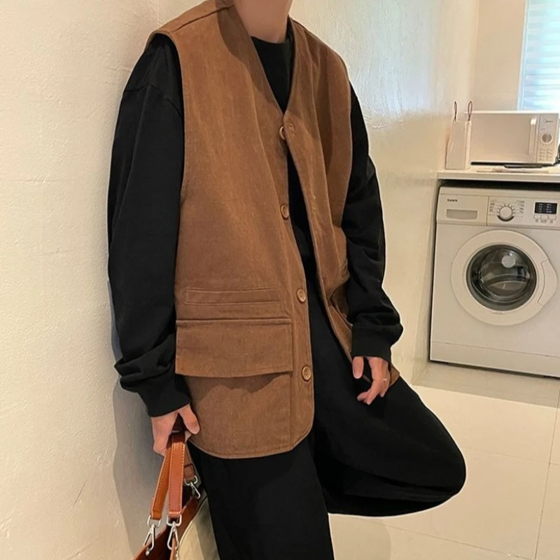 

Men's Plus Size Sleeveless Vest Solid Color Retro Hong Kong Style Open Collar Jacket Perfect for Summer Streetwear​