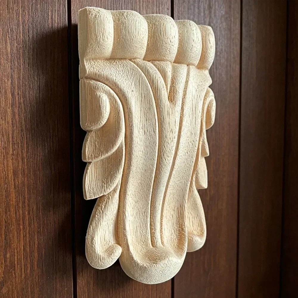 10cm 15cm Wood Carved Applique Unpainted Vintage Home Decor Style Fireplace Door God Stage Stigma Pillar Decoration Accessories