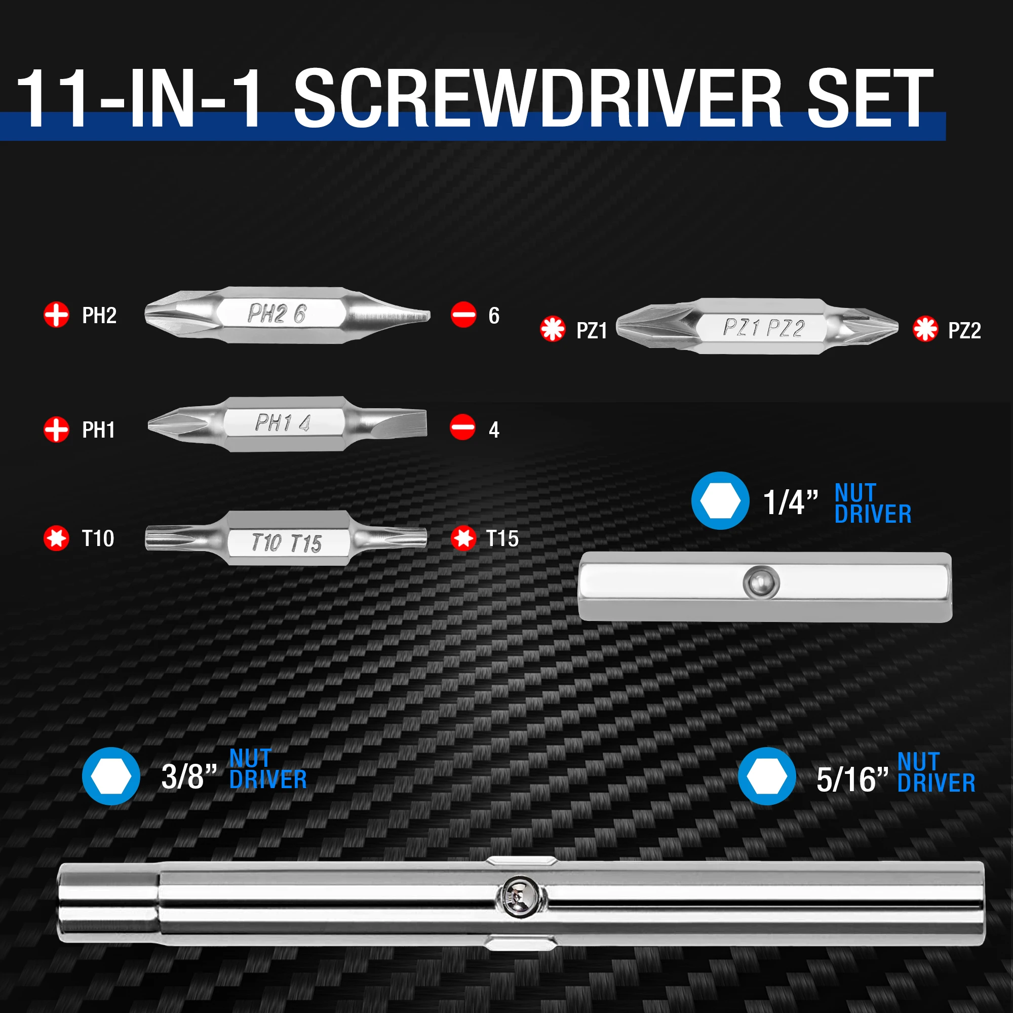 Punta KPRO-Jeu de tournevis multi-embouts, portable, polyvalent, fendu, Phillips, Torx, carré, écrou, 11 en 1