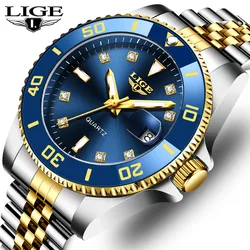 LIGE Luxury Military Man Watch 30M Waterproof Luminous Date Mens Watch Business Stainless Steel Quartz Men's Watches Reloj+box