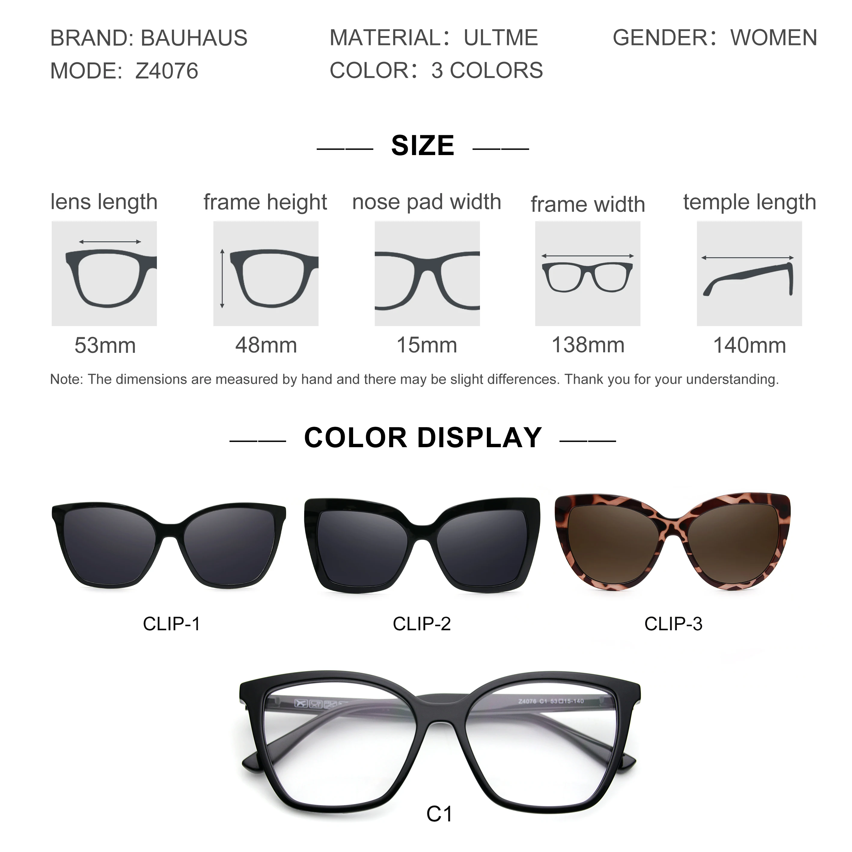 Z4076 Magnetic nearsighted women's sunglasses with three different styles, polarized sunglasses