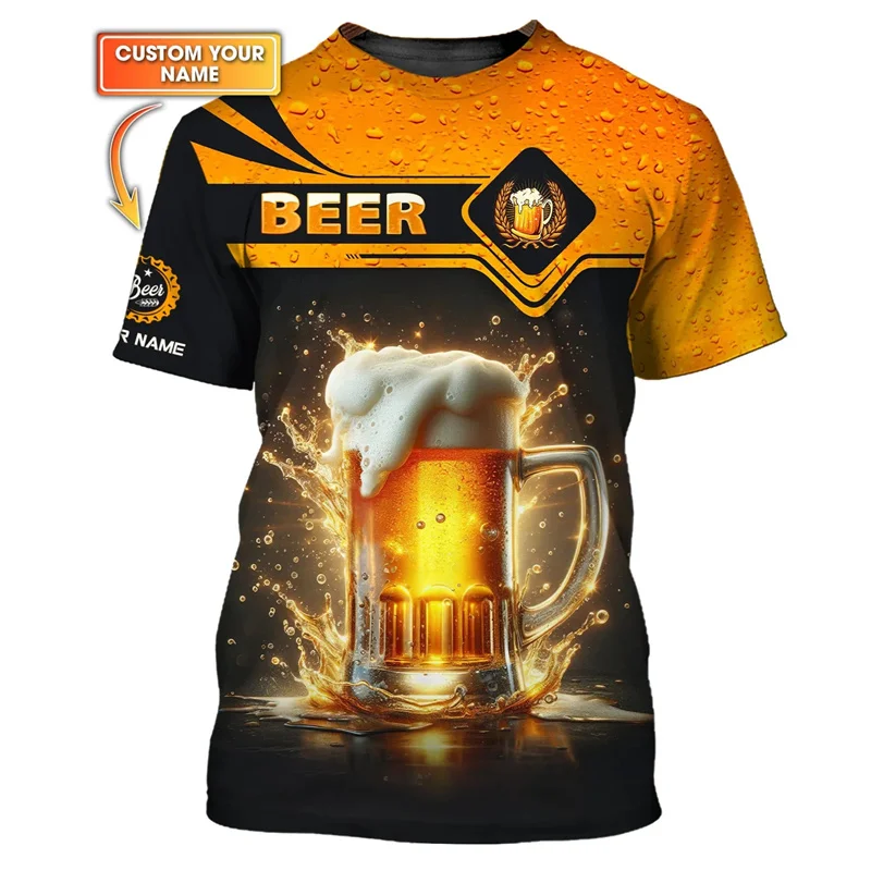 

Funny 3D Beer Print T Shirt For Men Fashion Personalization 3D Custom Name Tees Casual O-neck Short Sleeve Summer Oversized Tops