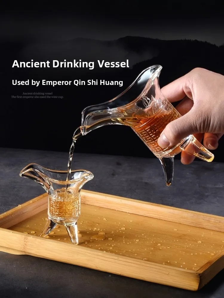 Chinese Style Three-Legged Glass Cup Ancient Emperor Special White Wine Cup Small Liquor Cup Tikasi Pure Color Beverage Utensils