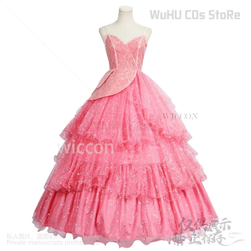 Glinda Wicked Cosplay Anime Movie Costume Pink Dress Lolita Evening Cute Suit Wig Halo Earing Set For Halloween Girls Customized