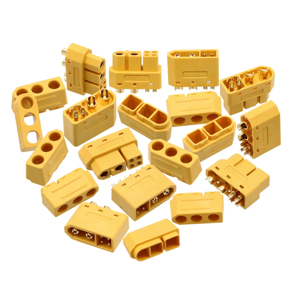 Amass XT60 – prise mâle femelle (2 + 4), 5 paires, avec broche de Signal et gaine, fil à souder, accessoires de modèle