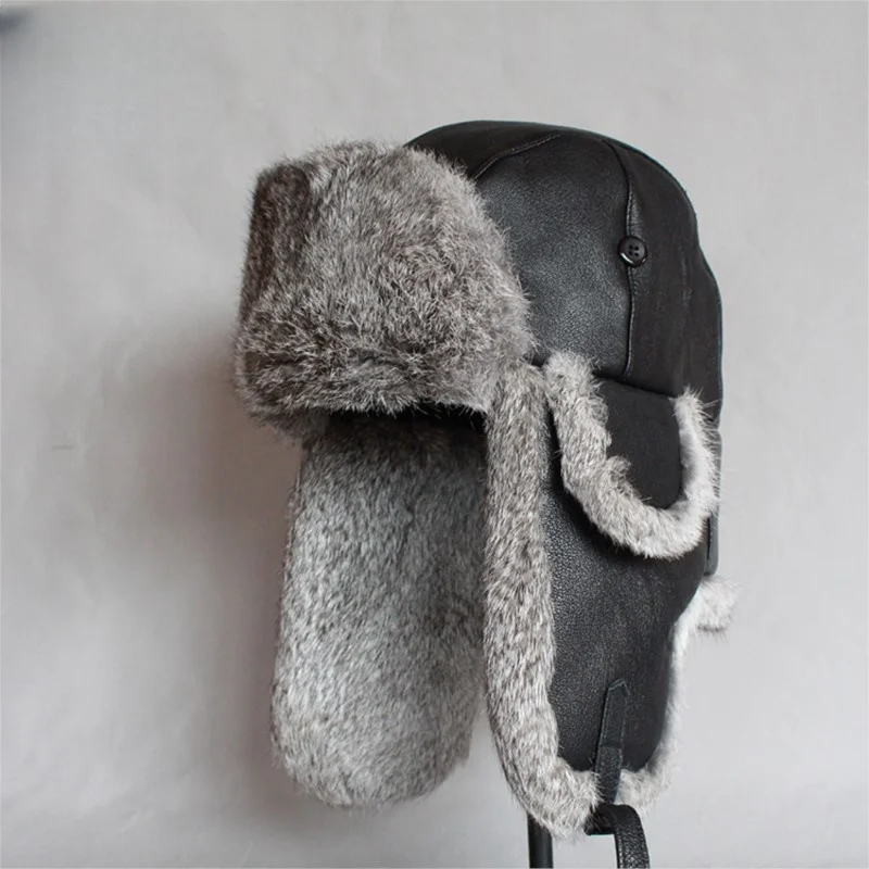 Sheepskin Lei Feng hat fur Men's and women's fashionable day thick leather ear warm old cotton