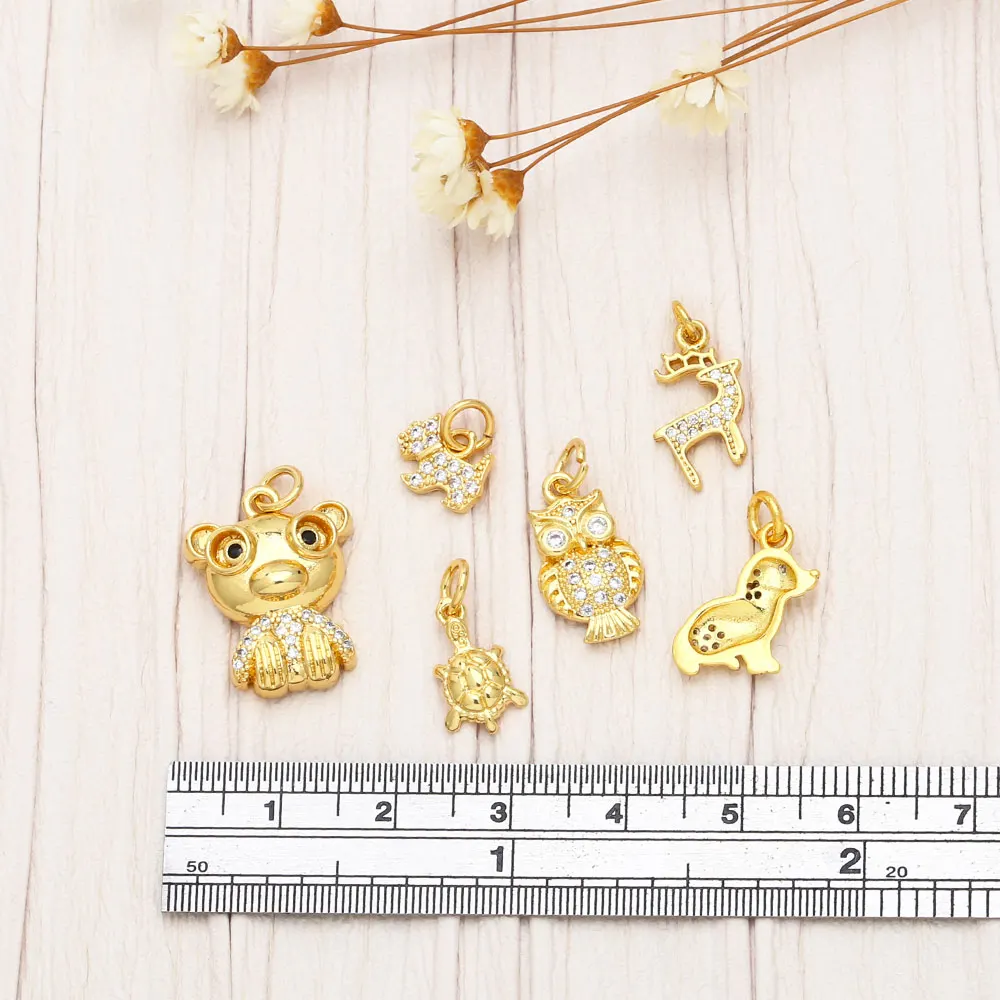 OCESRIO Cute Animal Charms for Jewelry Making Copper Gold Plated Lucky Dog Deer Turtle Eagle Bracelet Necklace DIY chma185