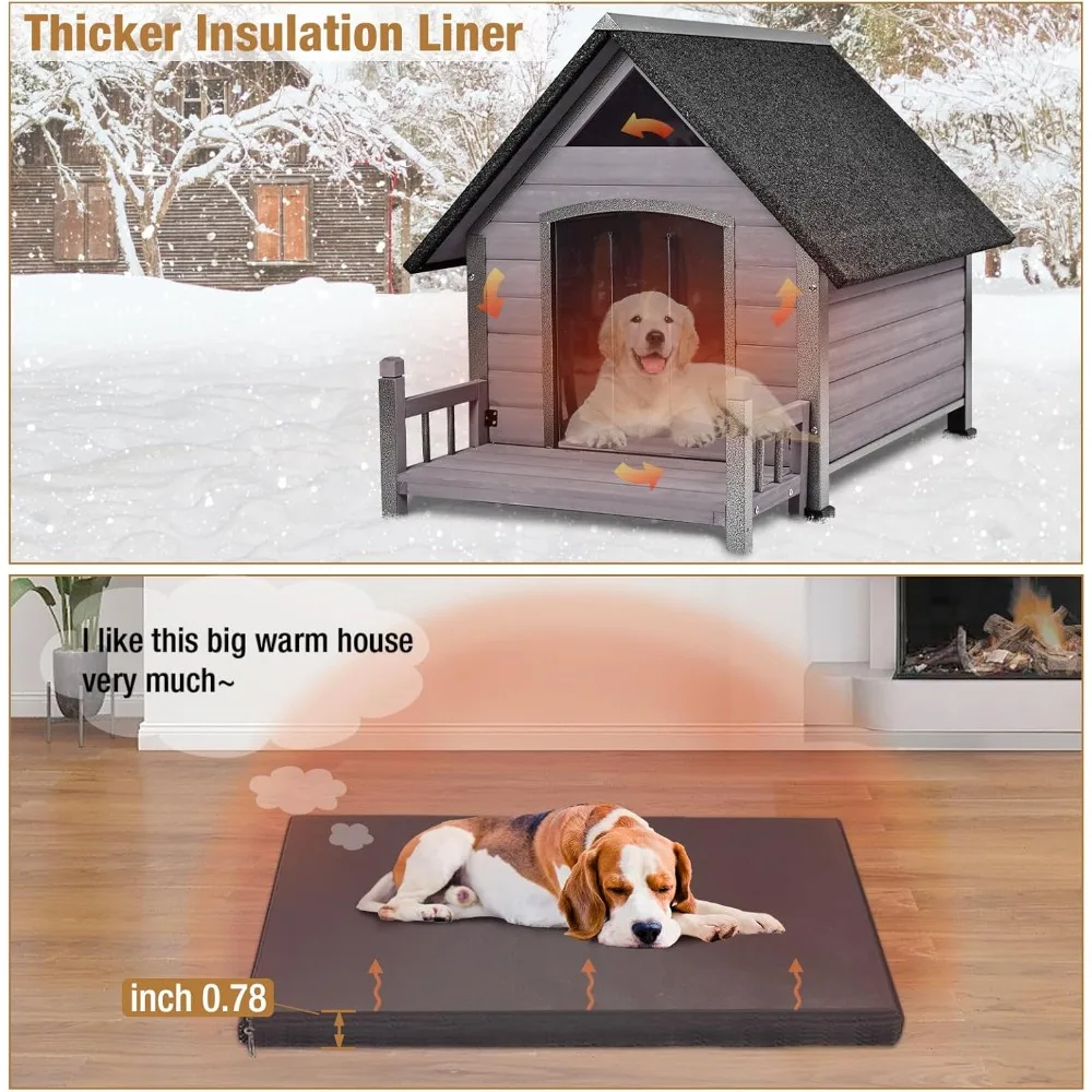 Outdoor Dog House with Insulated Liner, Winter Kennel for Small Medium Dogs, Anti-Biting Metal Frame, Heated Dog House