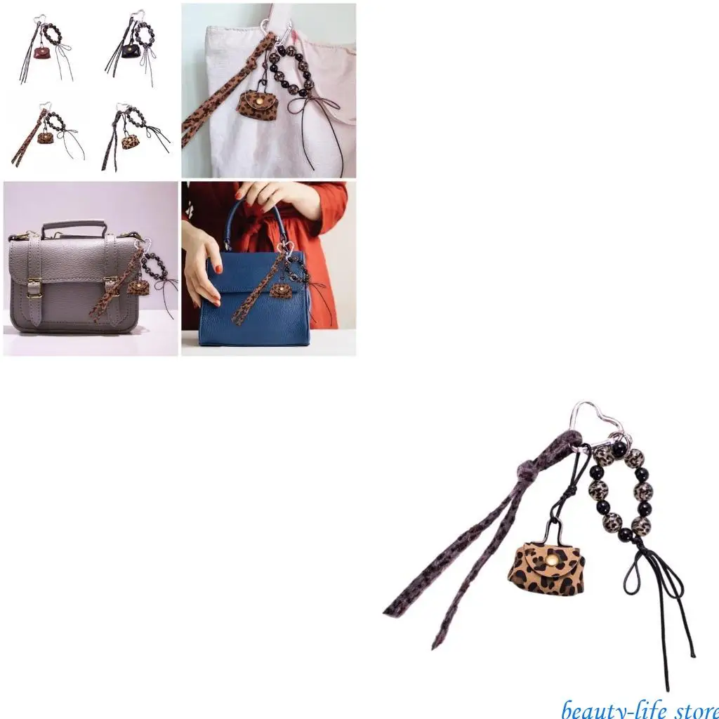 

Fashionable Mini Leopard Print Purse With Braided Keychain Bag Pendant Casual Bags Charm For Purs And Travel Accessories 517D