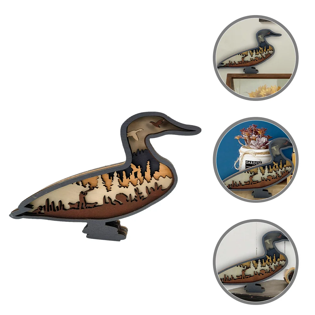 

Wood Carving Duck Ornament Multilayer Desktop Decor Wooden Sculpture Home Office Party Decoration Artwork Multilayer Wood Decor