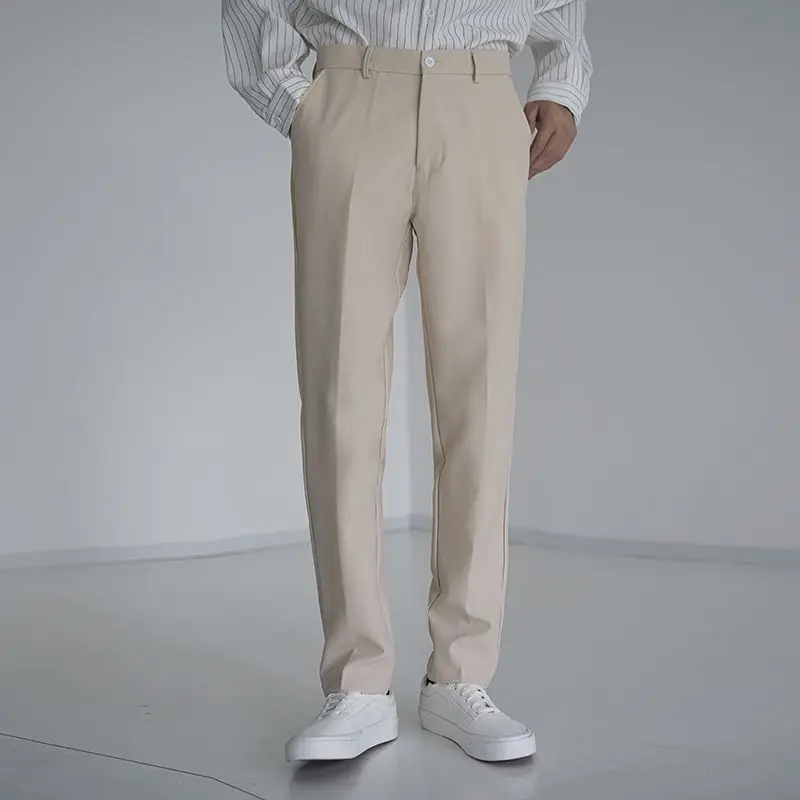 Korean Trend Simplicity Spring Summer New Casual Pants Men\'s Solid Zipper Pockets Fashion Versatile Thin Style Slim Suit Trouser