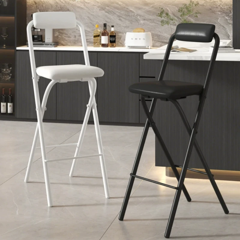 Folding Bar Stools with Backrest Portable Counter Chairs Space Saving Pub Chair Compact Metal High Footrest Seat for Office