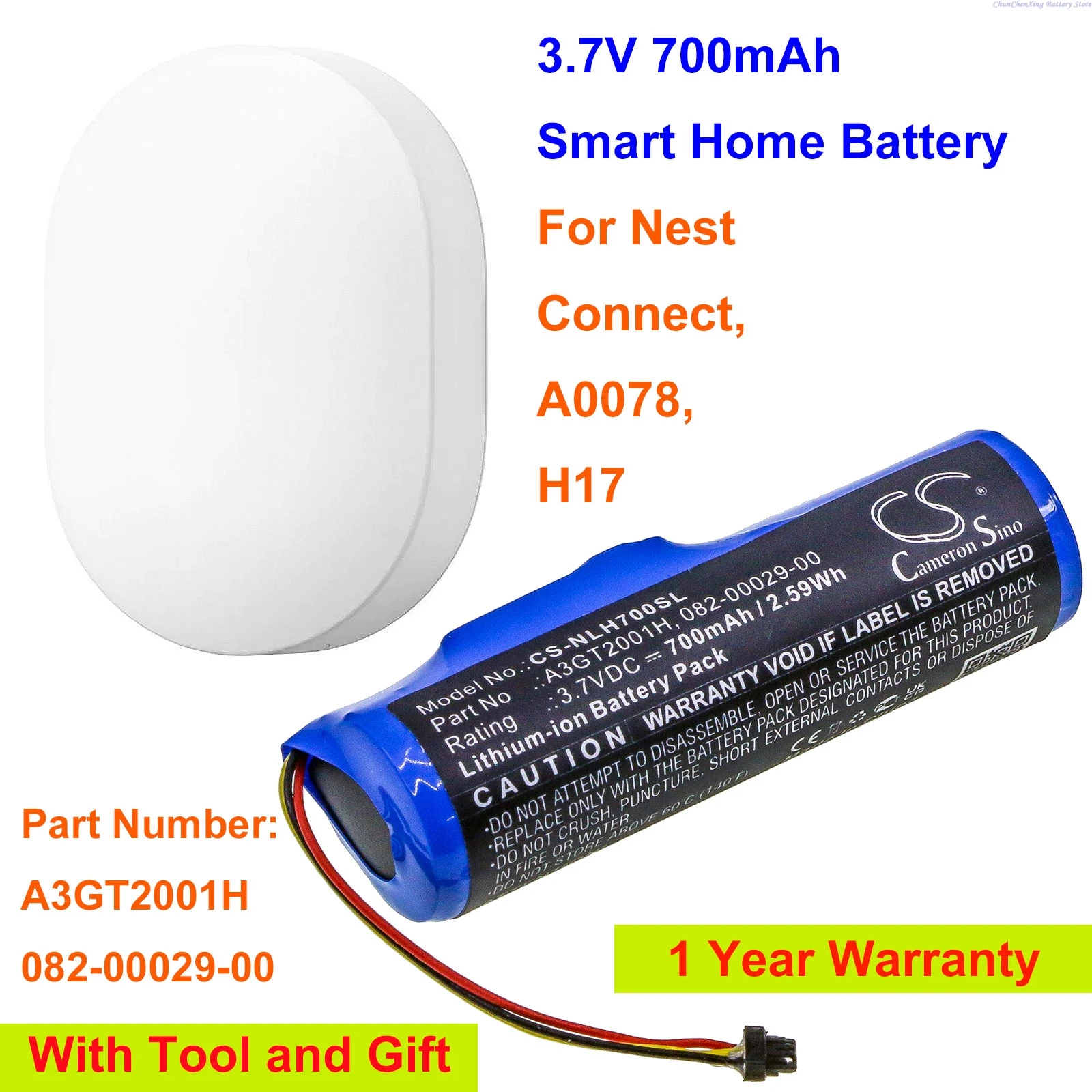 Cameron Sino 3.7V 700mAh Smart Home Battery A3GT2001H, 082-00029-00 do Nest Connect, A0078, H17 +NARZĘDZIE