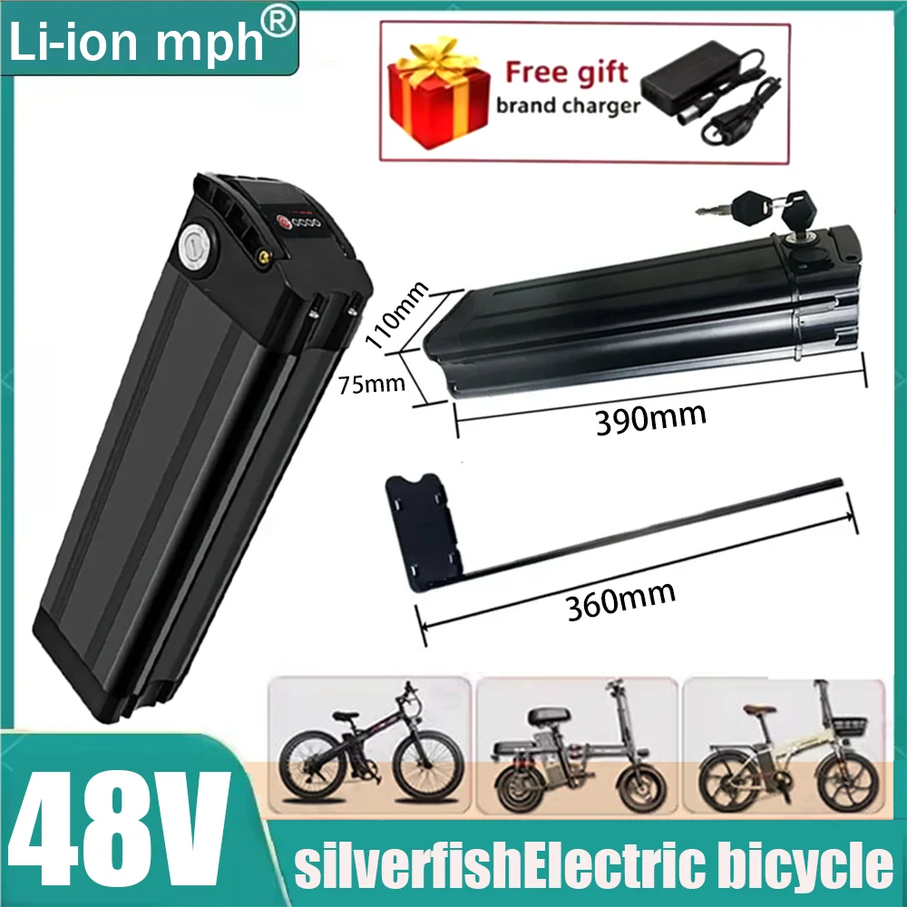 

48V 20Ah/30Ah/40Ah Silver Fish 18650 Lithium Battery - High-Power Pack for 500W-1000W Motors + Free Charger