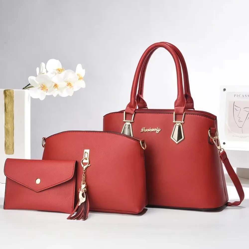 3Pcs/Set Fashion Large Capacity Women Handbag Vintage Casual Shoulder Bag Simple PU Commuting Bag Work Commute