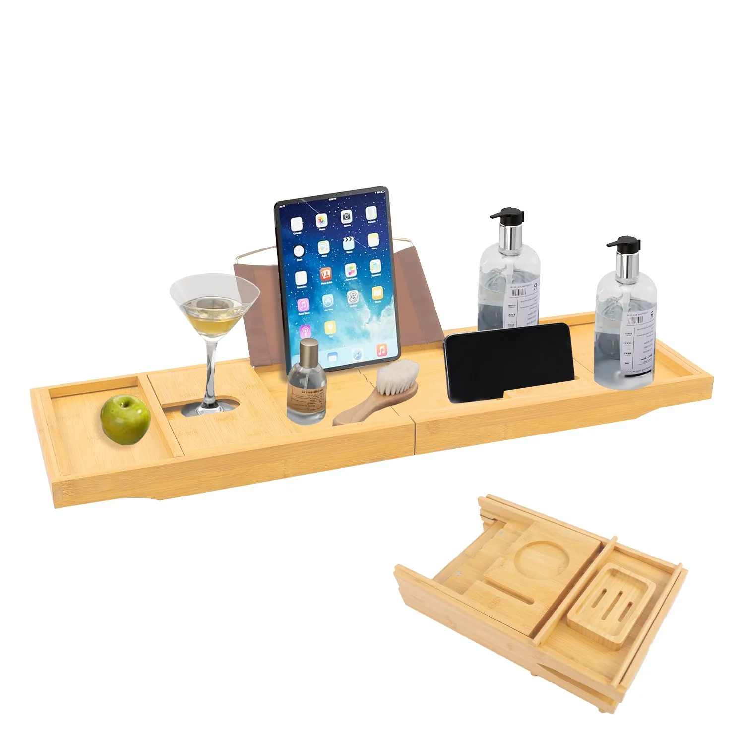 

Bamboo Bathtub Caddy Tray Bridge Wooden Bath Rack Bathroom Sets Accessory Bath Shelf Over Tub