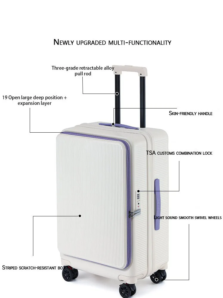 

Front-opening luggage with zippered flip cover, 2025 new model rolling suitcase travel bag