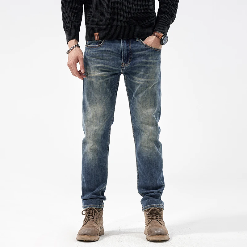 

0368 New men's jeans straight Slim retro do old trend of fashion versatile high-end tide spring and autumn models