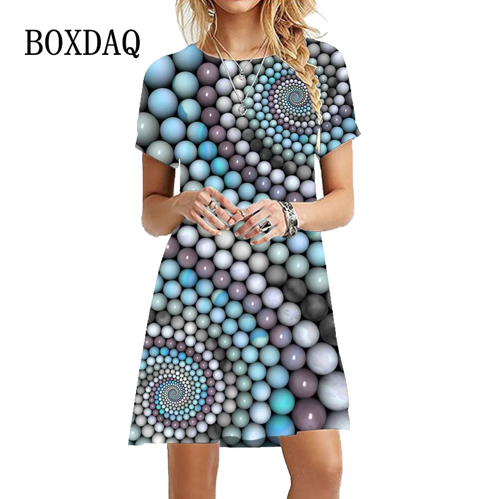 Hot Sale Clothing 2023 New Summer Dresses Women Colorful 3D Stone Vortex Print Dress Fashion Loose Oversized Short Sleeve Dress