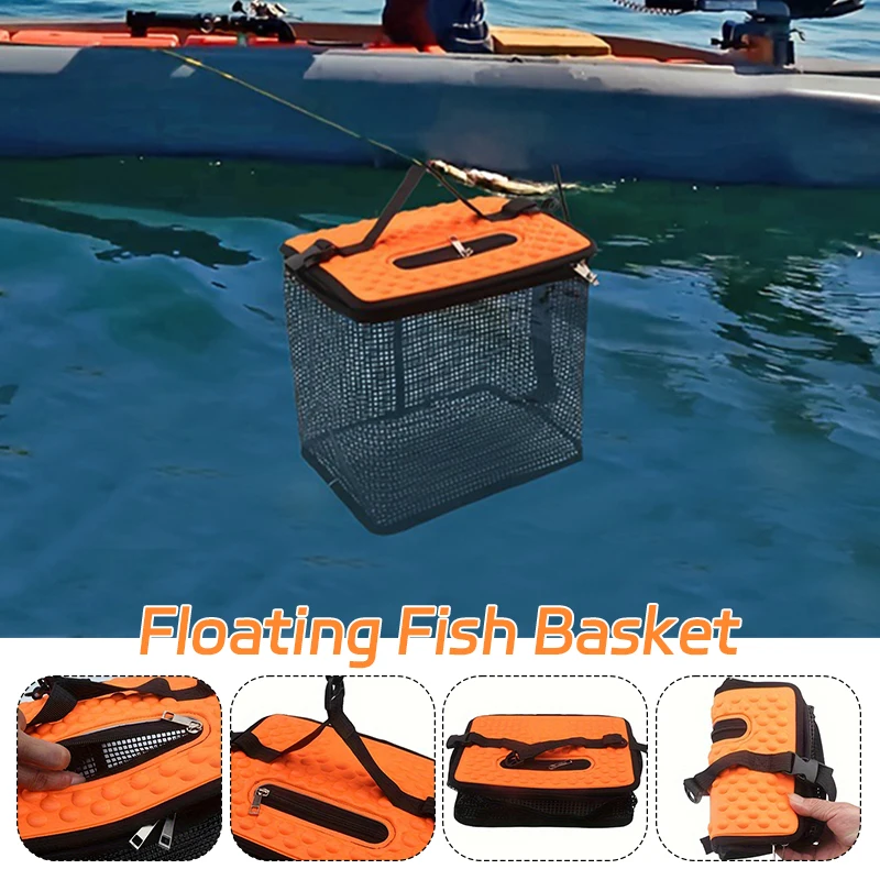 

Floating Fish Basket Fish Basket for Caught Fish Foldable Fishing Holder Minnow Bucket Portable Collapsible Mesh Fishing Bait