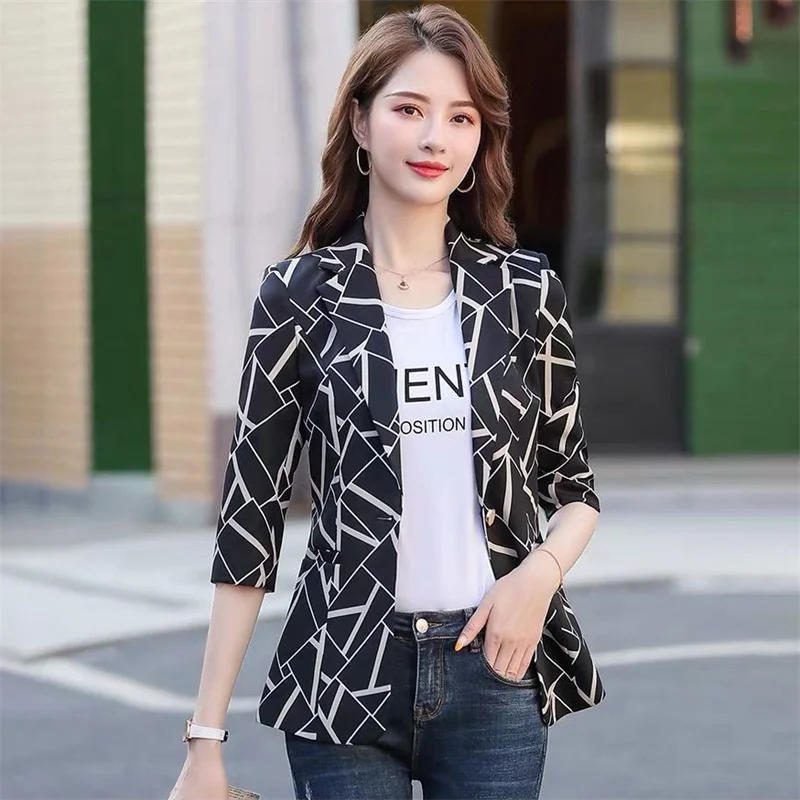 2024 Spring Autumn Short Blazer Jacket New Single Buckle Suit Collar Women's Clothes Coat Fashion Plaid Casual Outeawer Female