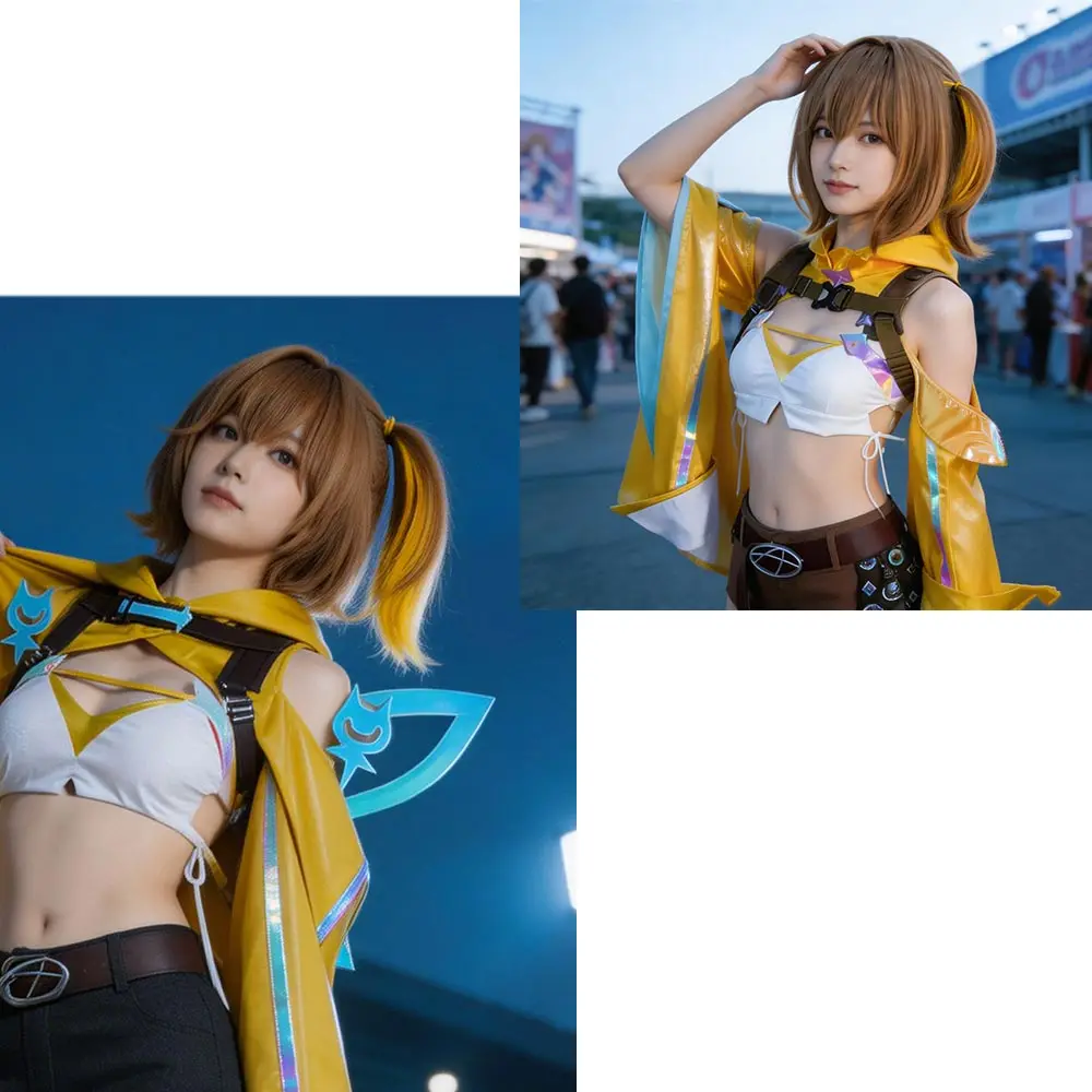 Anis Cosplay Wig Fiber Synthetic Wig HSIU 40Cm Brownish Yellow Short Wig+Wig Cap Game NIKKE Anis Super Star Uniform Cosplay Wig