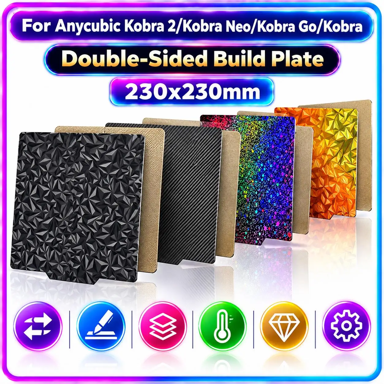 230x230mm Spring Steel Build Plate Double-Sided PET PEO PEI Print Bed Sheet For Anycubic Kobra 2 Neo Go Artillery Genius Hornet