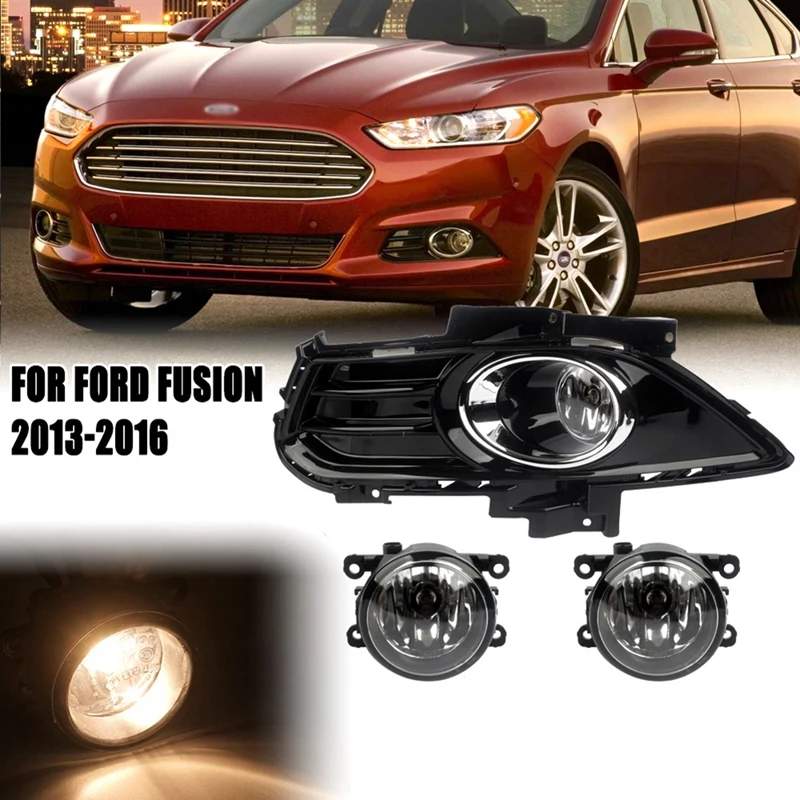 Top!-Car Front Bumper Fog Lamp Kit Lower Grille Fog Light for Ford Fusion 2013-2016 Foglight Set 4F9Z15200A DS7Z-17B814GA