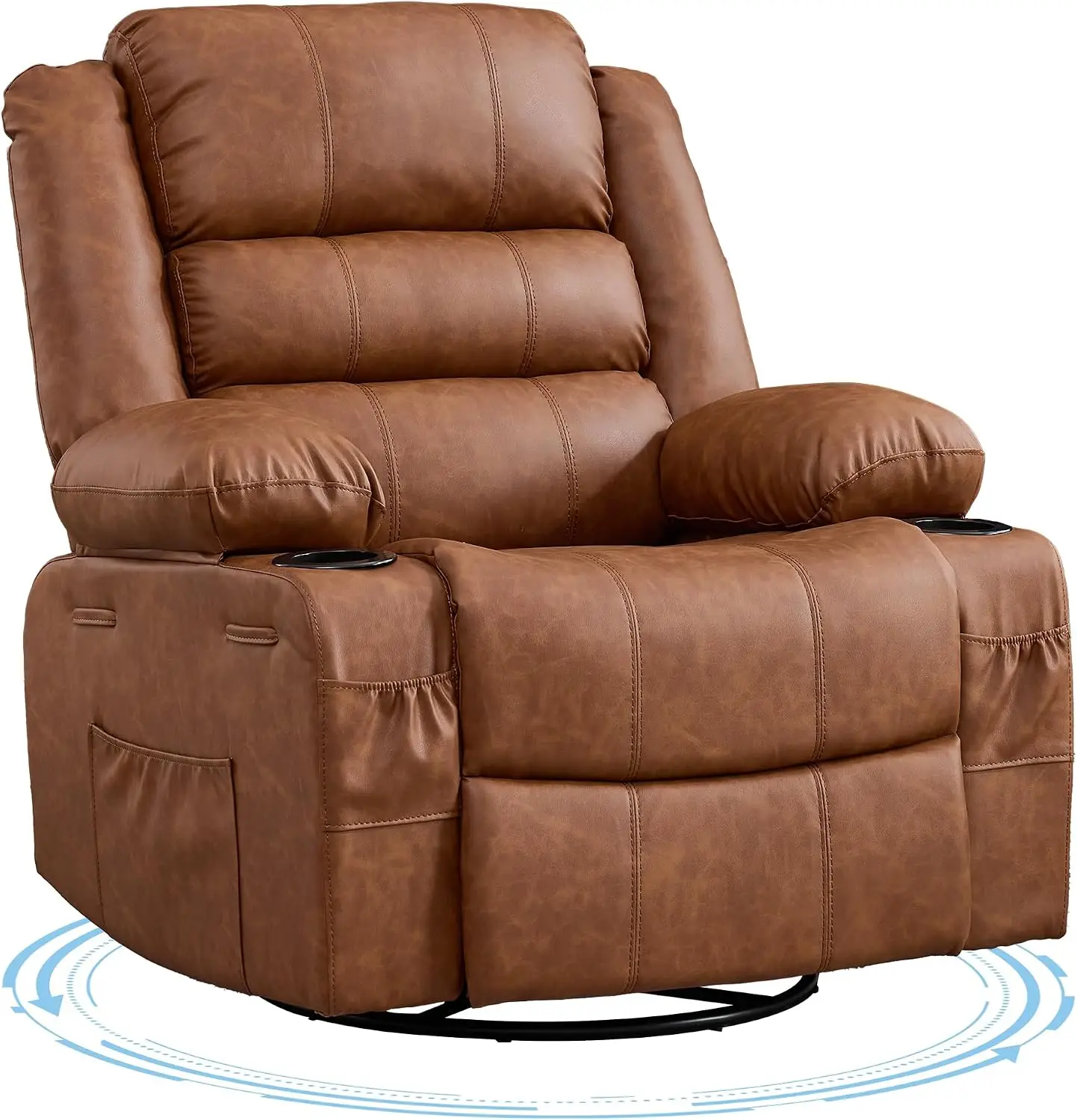 360° Swivel Rocker Recliner for Adults – PU Leather Upholstered Lounge Chair with Sturdy Base, Perfect for Living Room & Home Theater